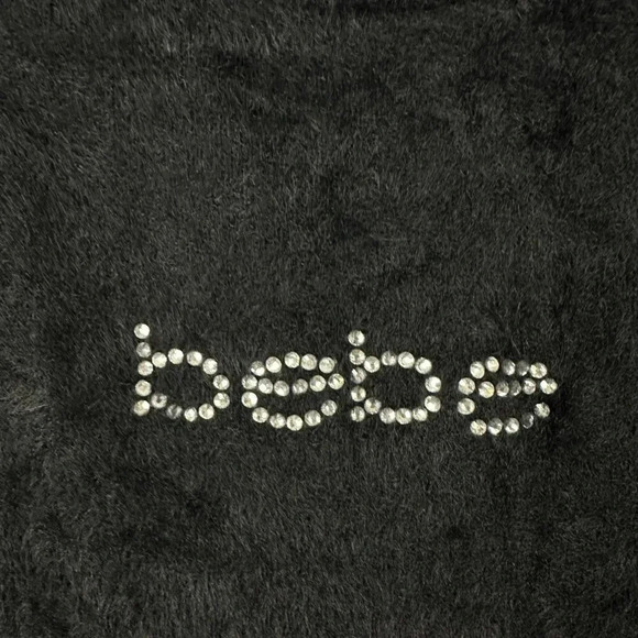 Y2K bebe Fuzzy Sweater womens size Medium Large Jet Black Semi Crop 90s - Picture 15 of 16